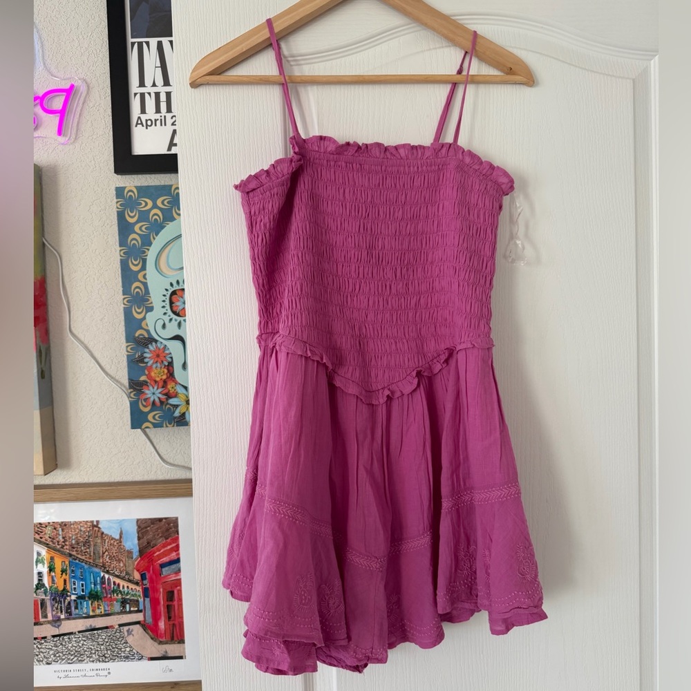 American Eagle Outfitters Pink Smocked Shorts Romper Medium